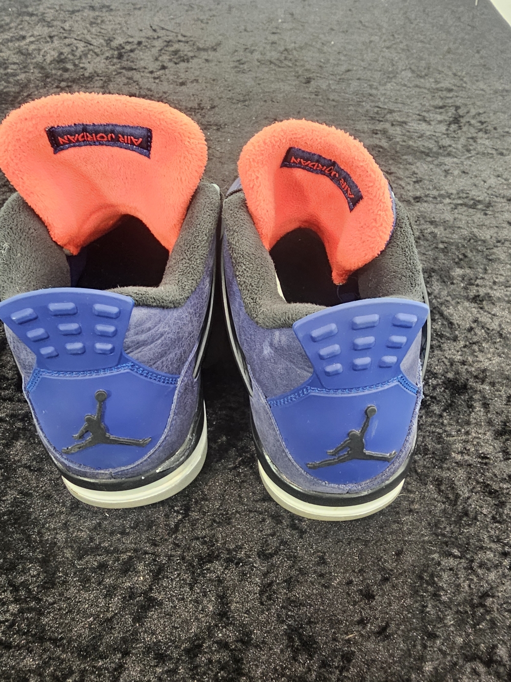 Jordan Men's Purple Suede Basketball Sneakers with Black Laces and Orange Trim - Picture 7 of 9